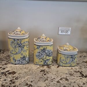 222 Fifth Yellow and White Floral Canister Set